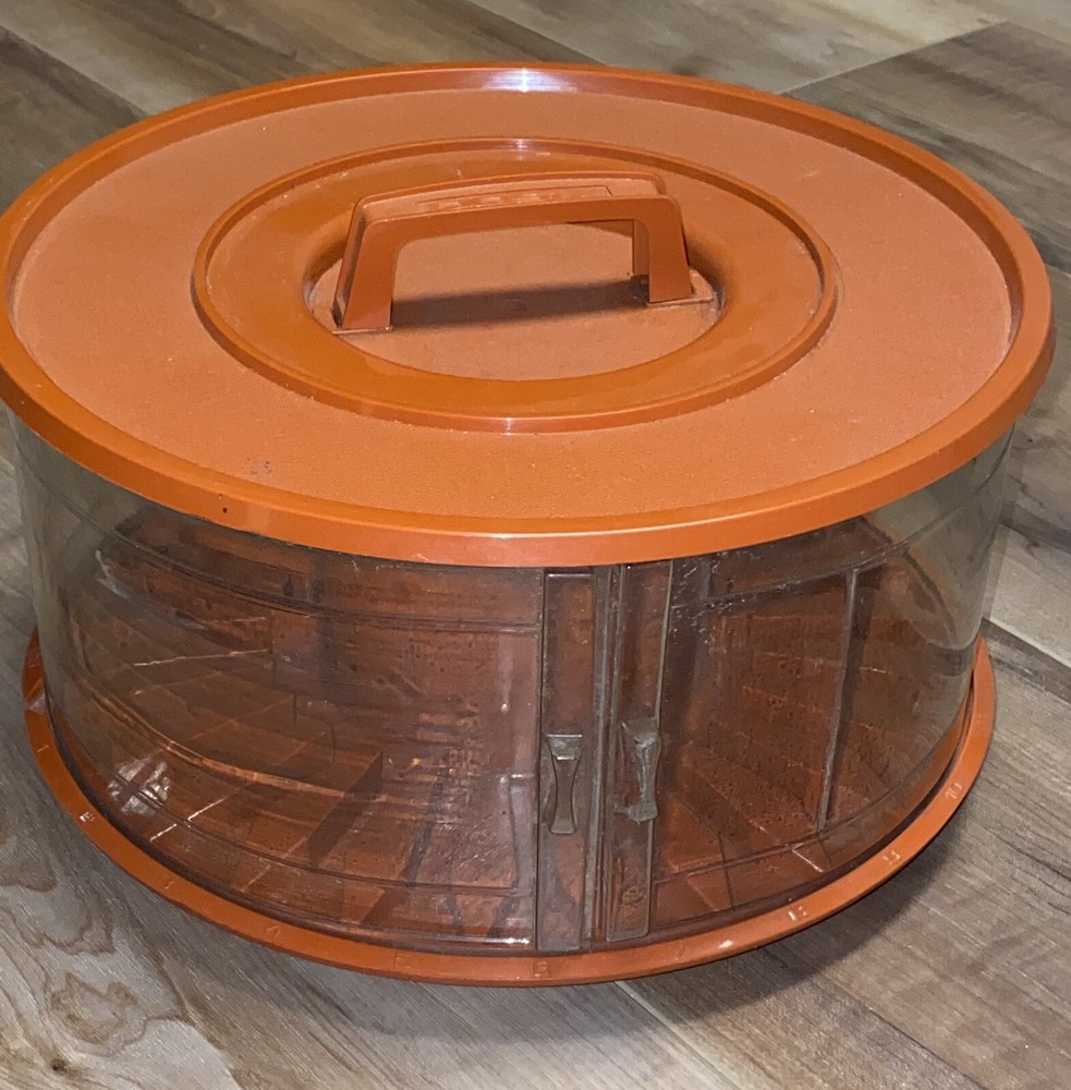 Vintage DOSIX Orange Cassette Tape Holder Round Spin Carousel Stackable MCM