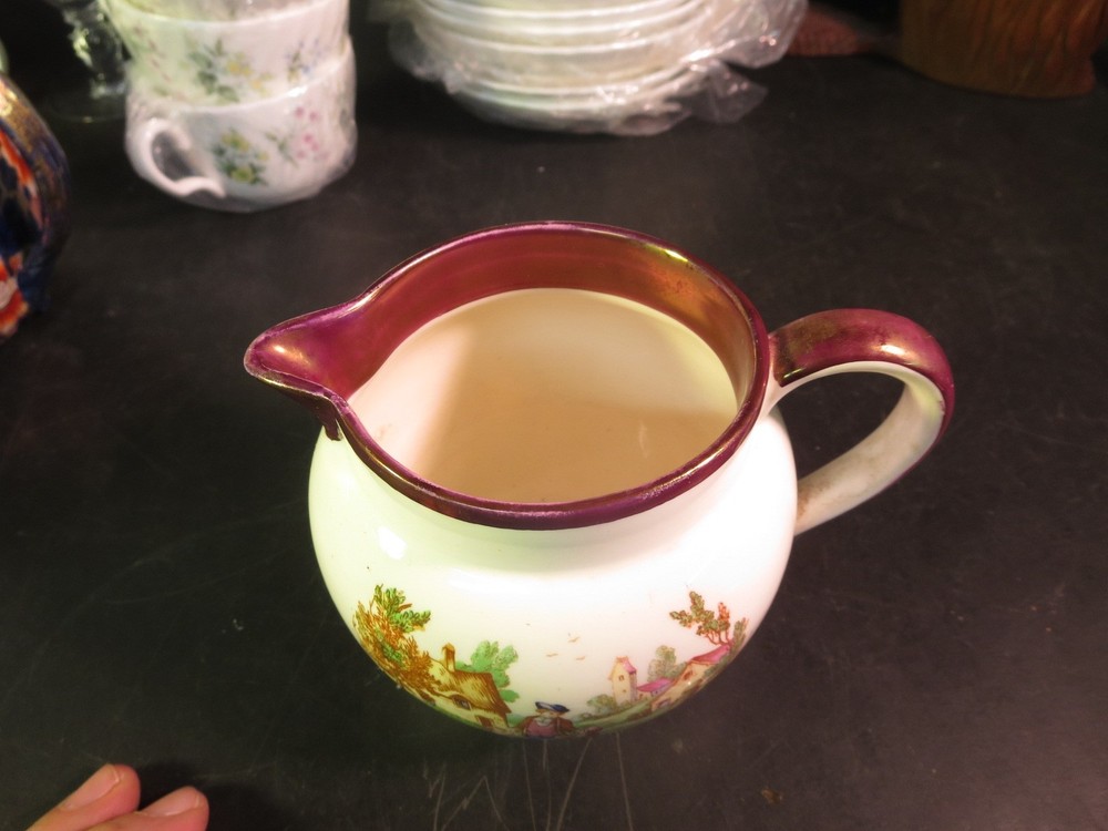 Old Castle Creamer Cottage Scene Copper Trim