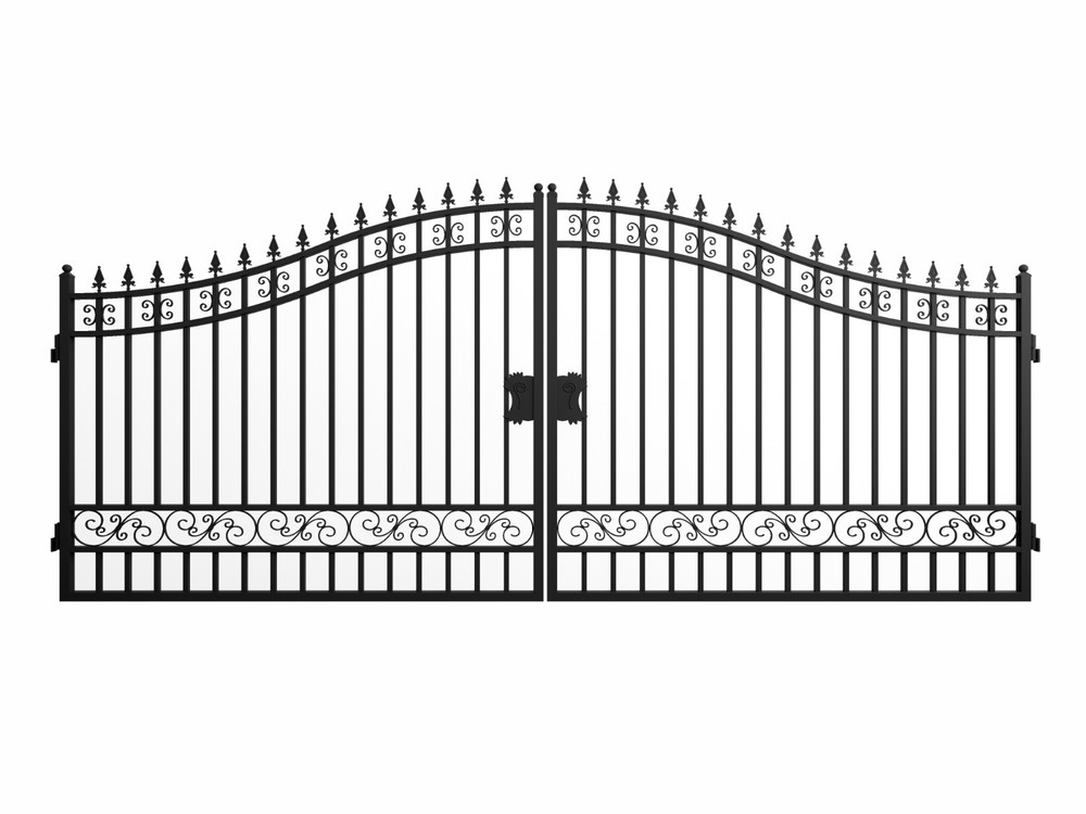 20FT Iron Driveway Gate Double Swing Rustproof for Garden & Yard