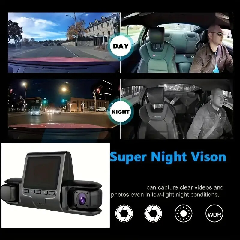 2-Inch 3 Lenses Dash Cam Front Rear Inside 1080P Car DVR Dashboard Camera