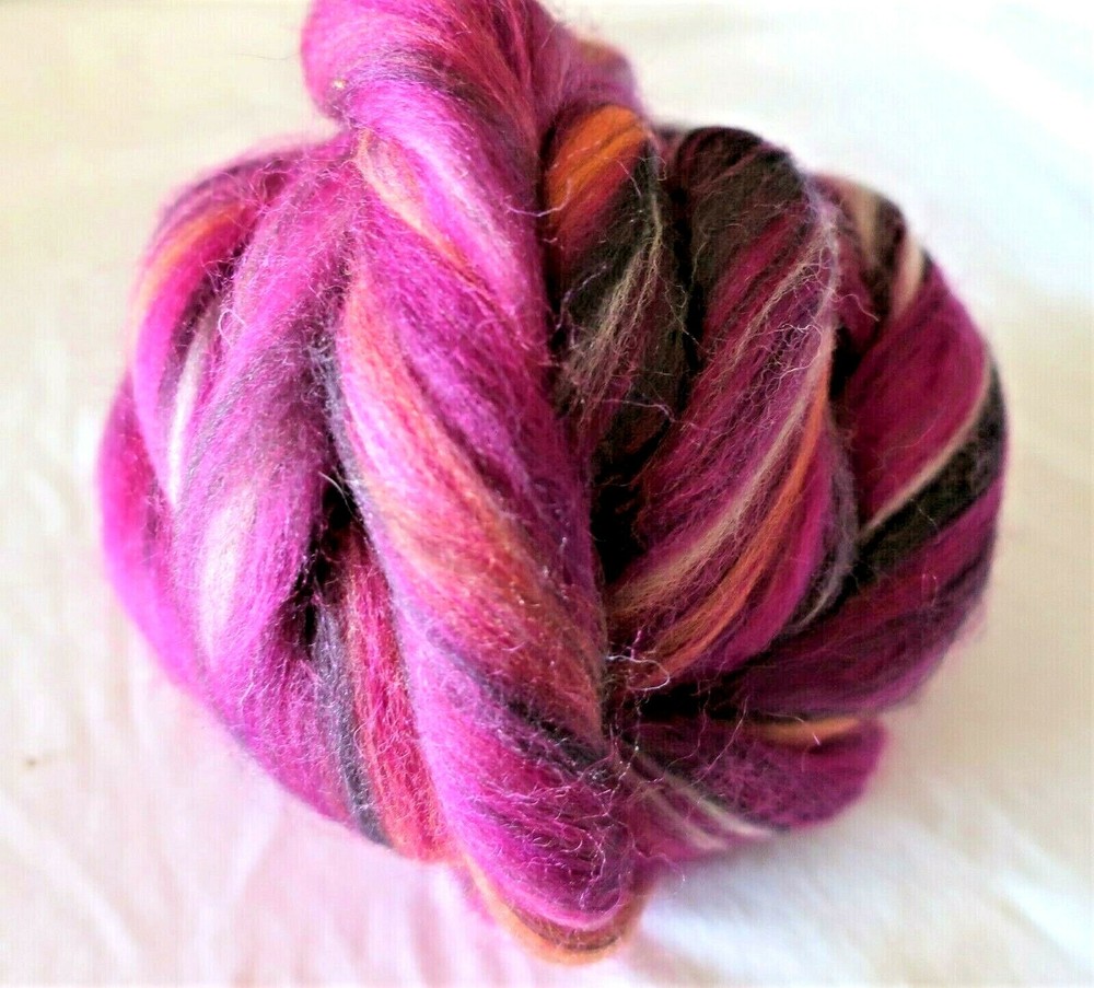 VARIEGATED WOOL ROVING - PURPLES - PLUMS - PINKS - 3.5 OZ