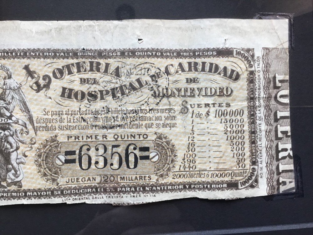 1879 Lottery Ticket From Uruguay Well Framed