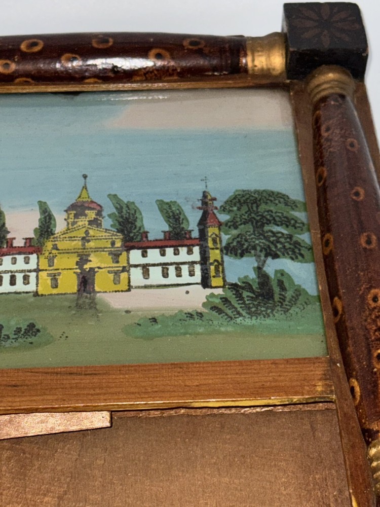 Antique Reverse Painted Scene and Wall Mirror