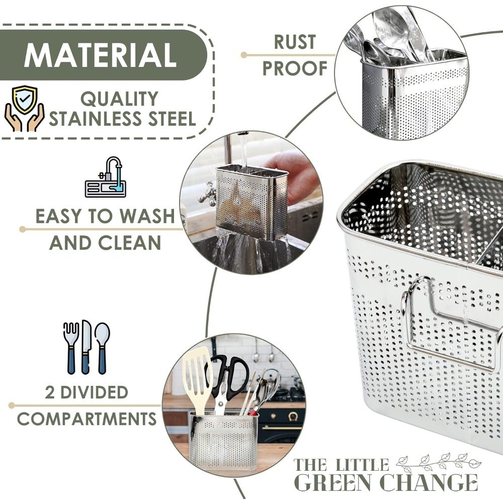 Kitchen Utensils Chopsticks Holder Drying Rack Basket with Hooks 2 Divided