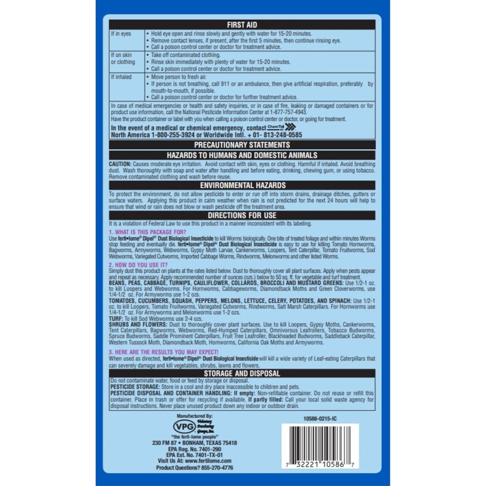 Ferti-lome Dipel Dust Biological Control for Vegetables, Shrubs & More
