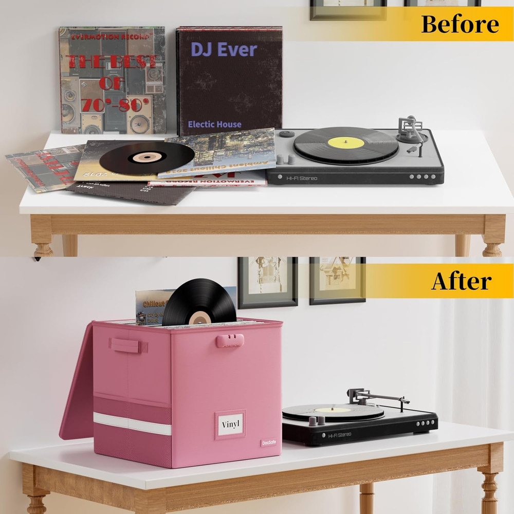 Vinyl Record Storage Box - Fireproof Water Resistant Collapsible 100+ Records