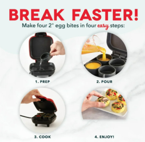 Dash Egg Bite Maker, Makes 4 Egg Bites, Aqua - NEW