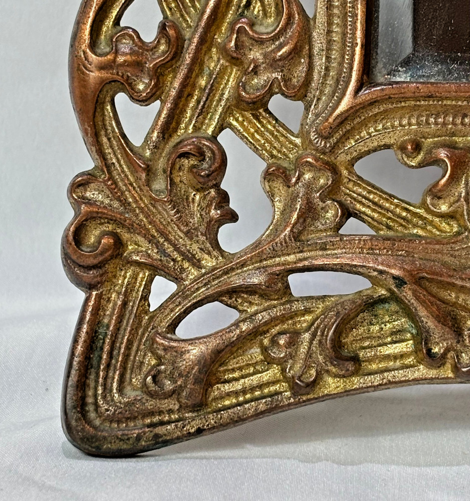 Antique Brass Frame Rococo Style Mirror Table Top Bevel Edge Easel Back