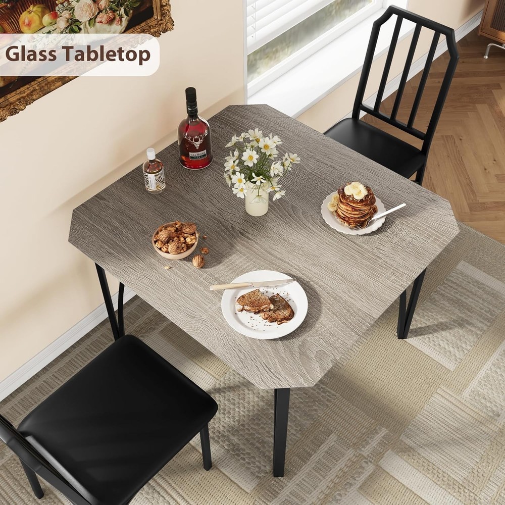 3PCS Dining Table Set for 2 with Upholstered Chair Kitchen Table and Chairs Gray