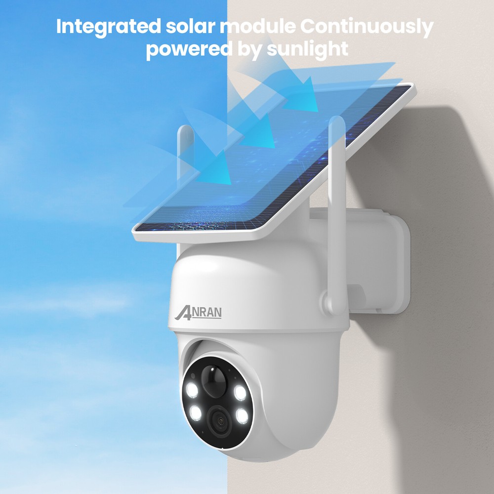 ANRAN Solar-Powered PTZ Wireless Security Camera with Solar Panel 2K Outdoor Use