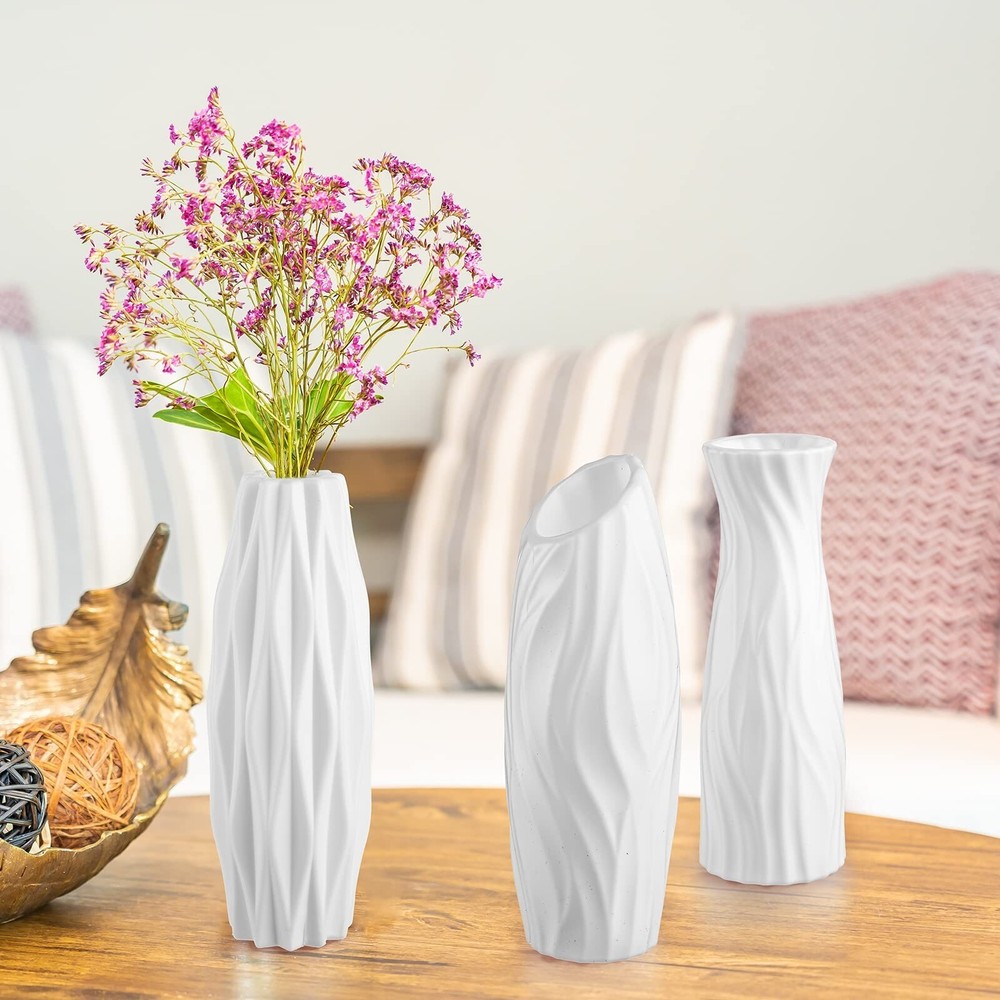 Hoolerry 16 Pcs White Polyethylene Flower Vase, Ceramic Look, Unbreakable, De...