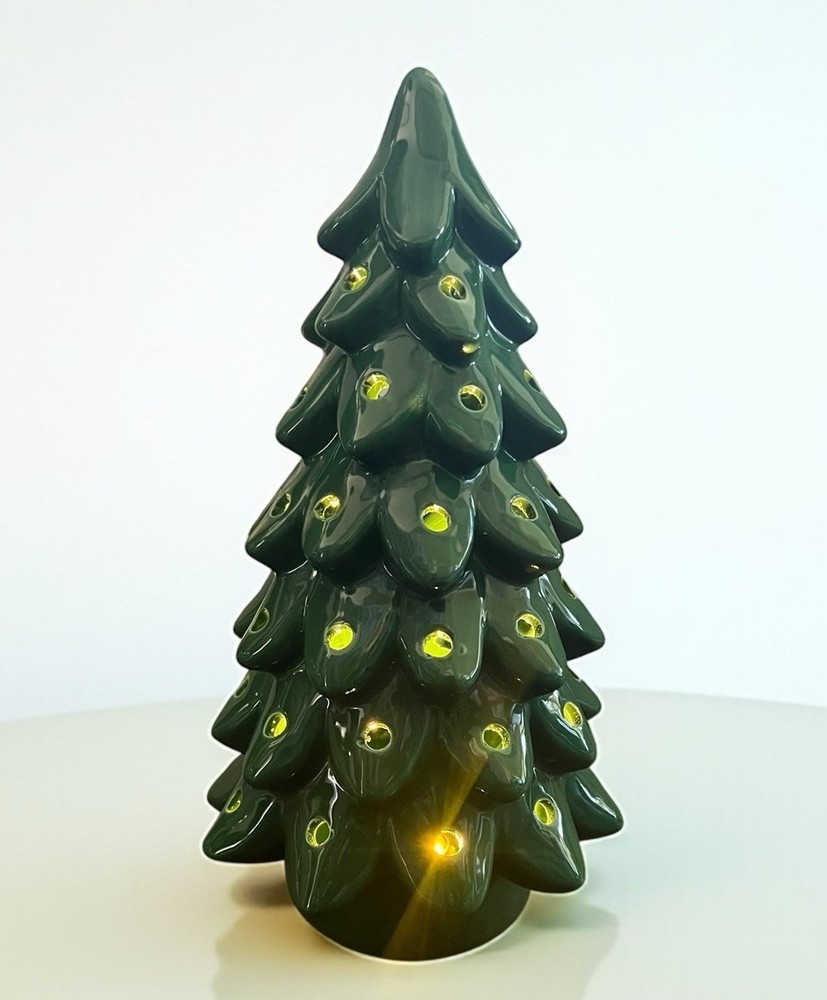 Green Nostalgic LED Light Up Holiday Ceramic Tree 14”