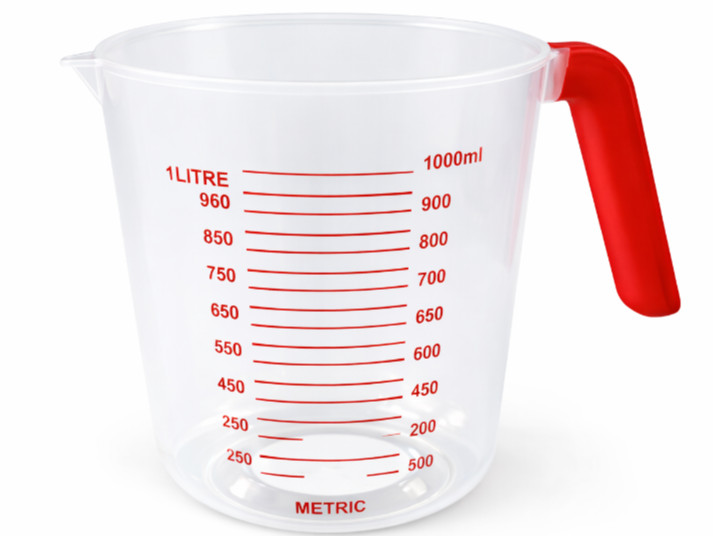 Clear Plastic 4 Cup Measuring Cup with Red Handle – 32 oz Kitchen Measure