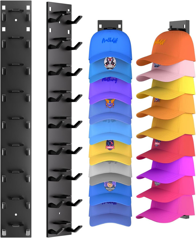 2 Pack Hat Organizer for Baseball Caps, Strong Adhesive Hat Rack for Wall, Multi