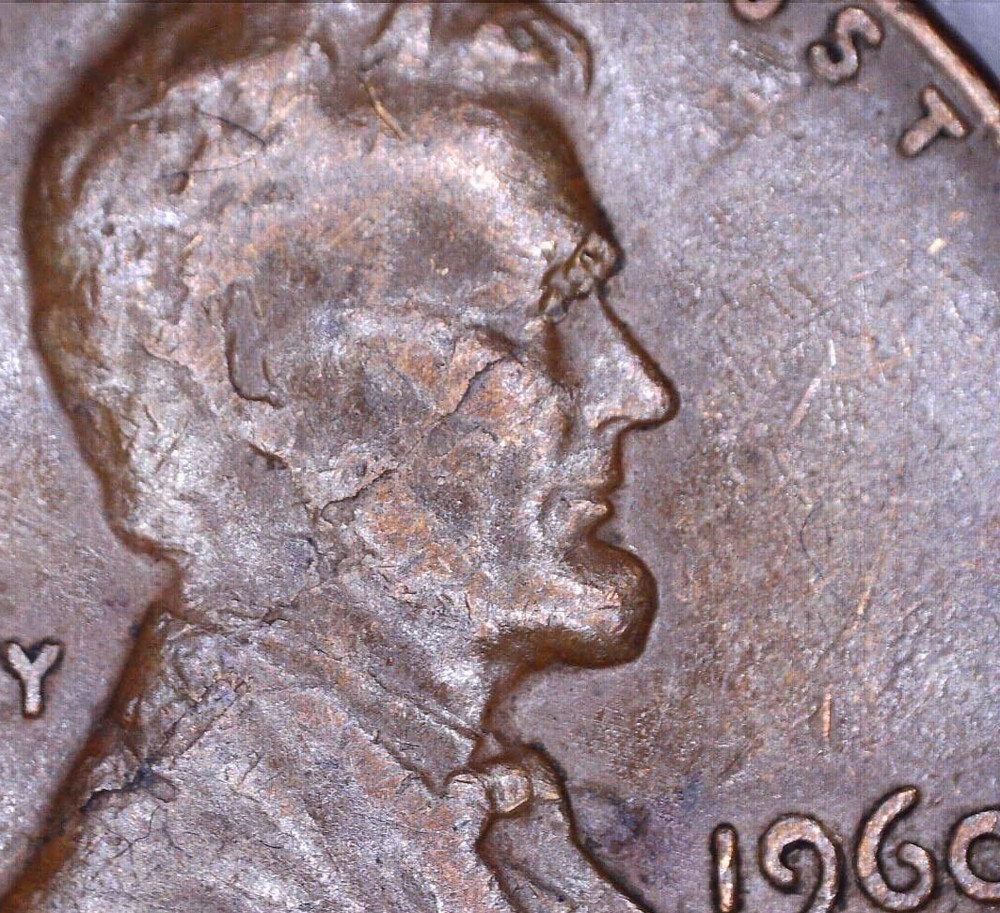 1960 P Lincoln cent With Obverse Lamination Error