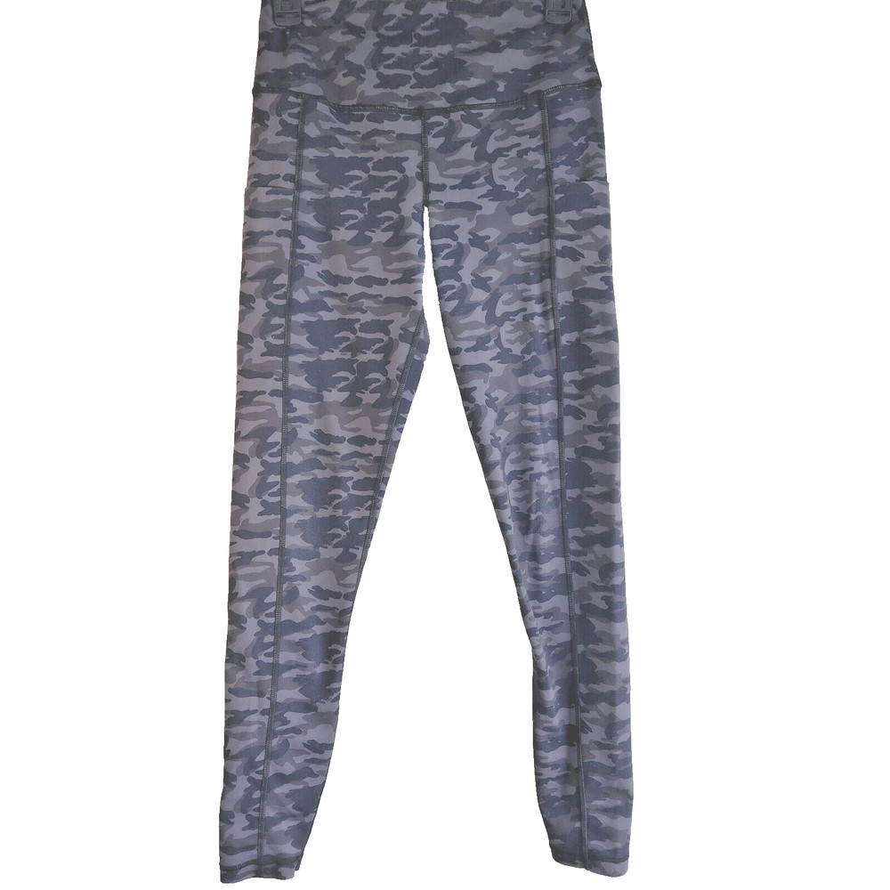 Womens Yoga Stretch Leggings Sz M Soft Gray Camo Chic Casual Pockets OUGES Pants