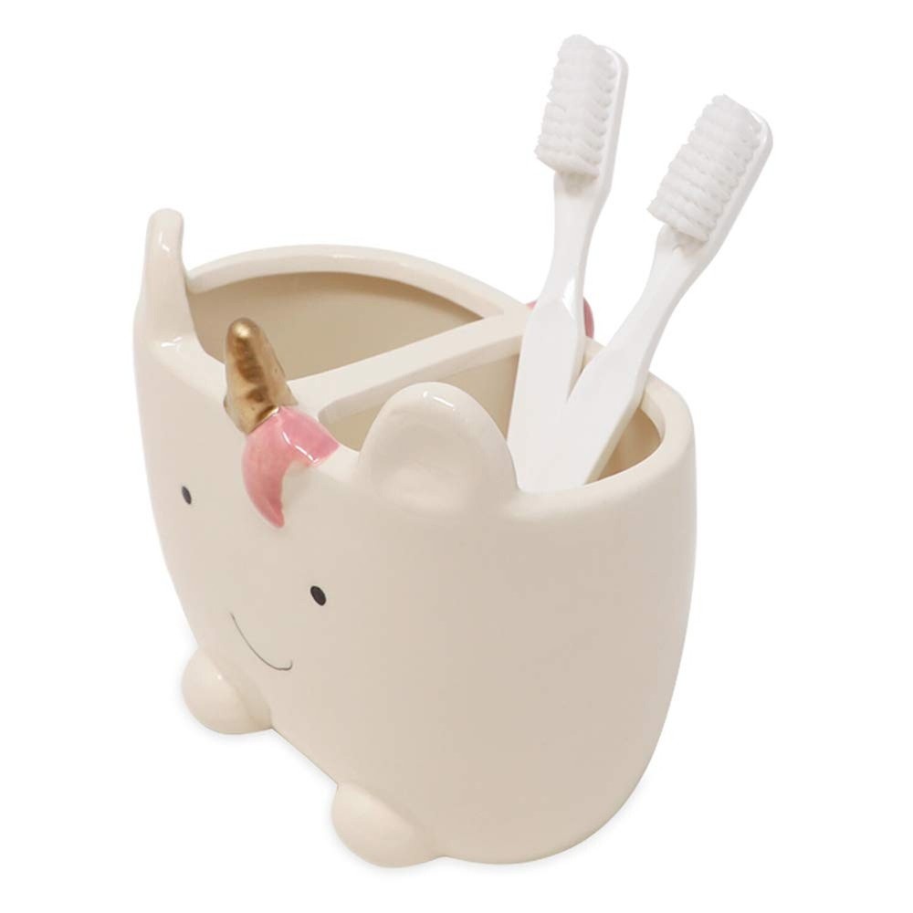 Isaac Jacobs White Ceramic Unicorn Makeup Brush Holder, Multi-Purpose 2-Secti...
