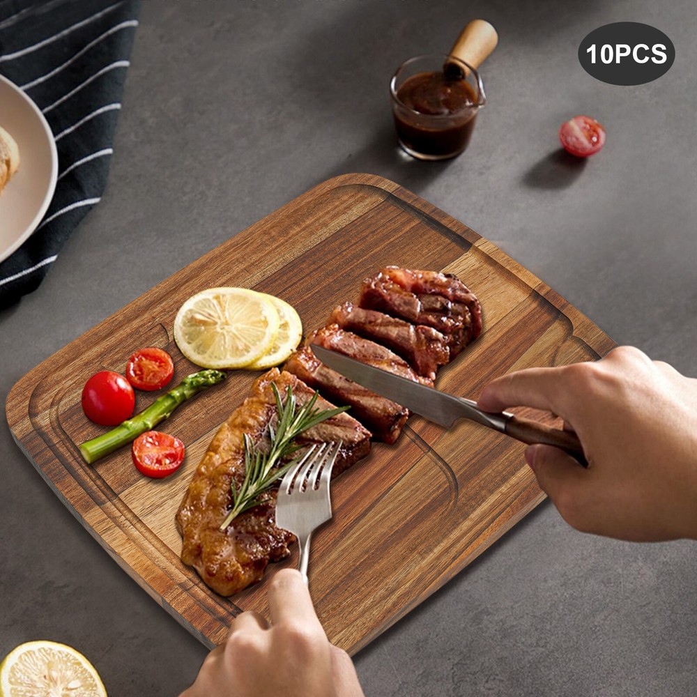 10PCS Wood Steak Plates with Juice Channel Acacia Wooden Steak Board Anti-mold?