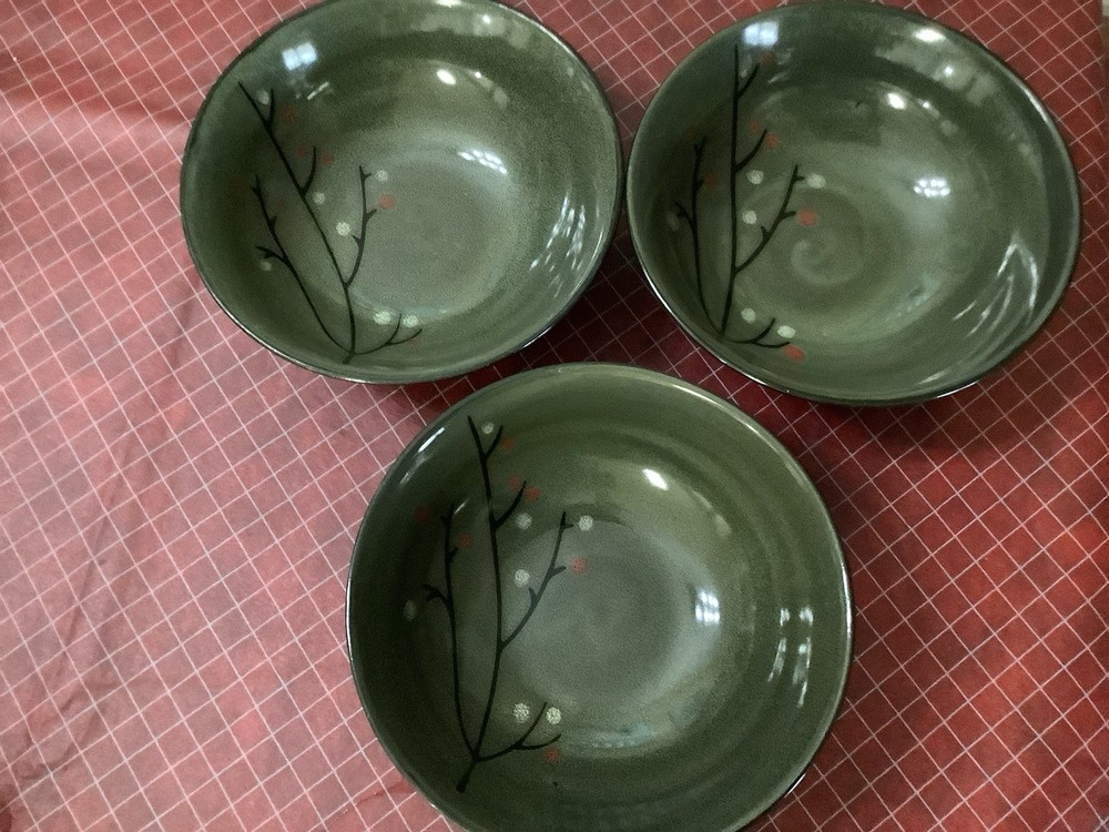 Sango Blossom Black Cereal Bowls Set Of 3 Preowned