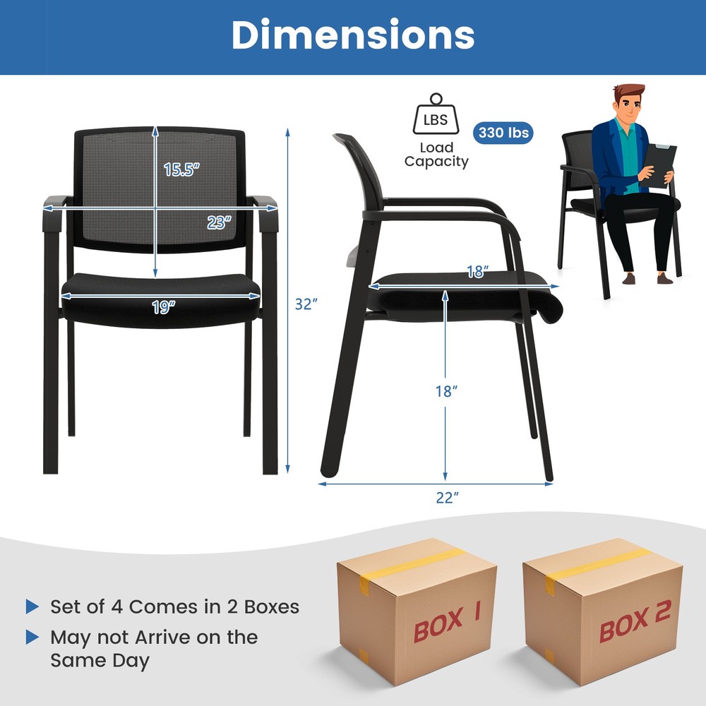 Conference Chairs 4PCS Stackable Office Guest Mesh Chairs for Waiting Room