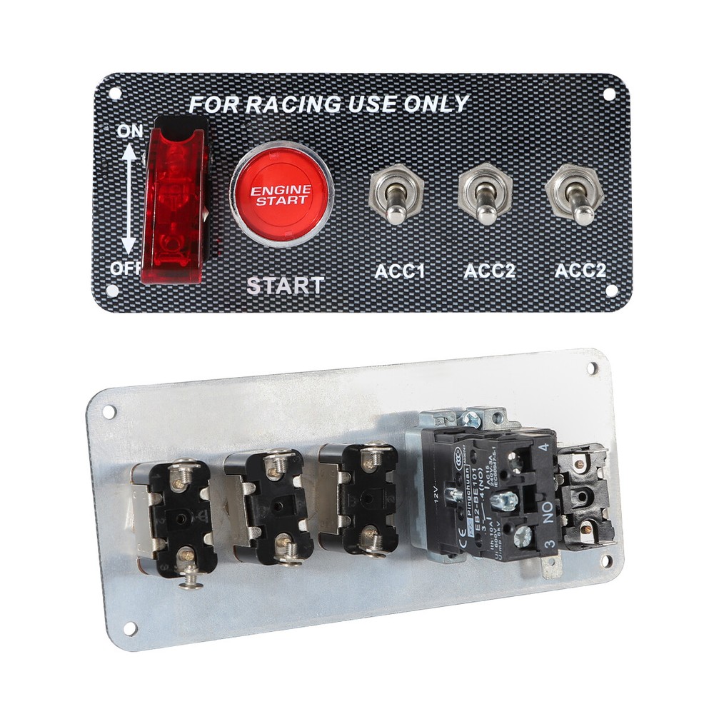 Carbon Ignition Switch Panel Engine Start Push Button Control LED 12V Racing Car