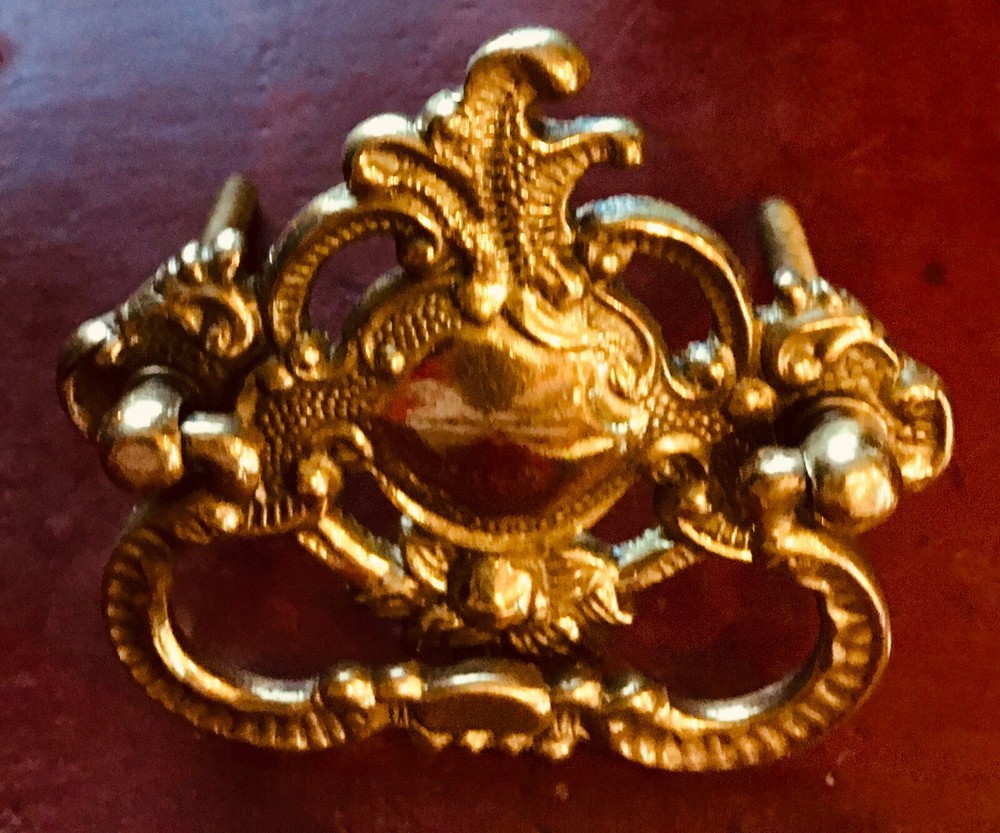 Set of 9 Ornate Brass Drop Drawer Pulls