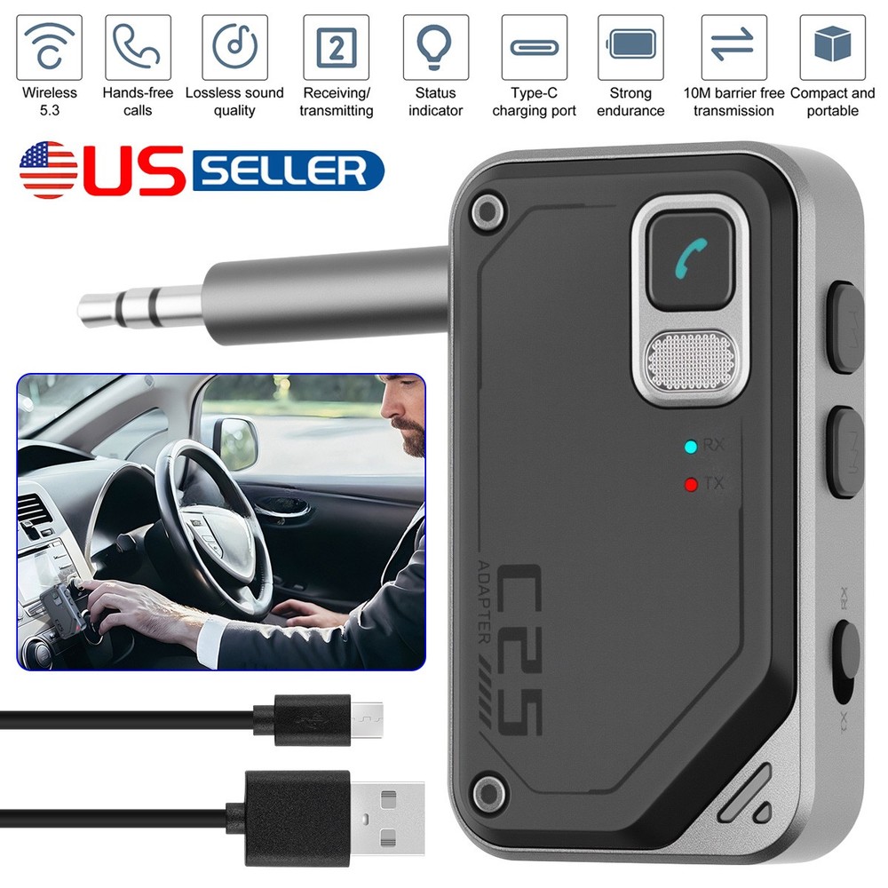 Bluetooth 5.3 Audio Transmitter & Receiver Wireless AUX Adapter w/ 17Hrs Battery