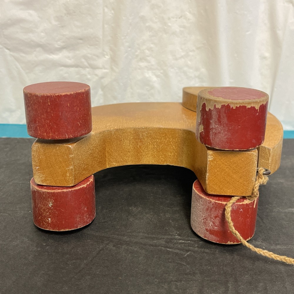 VINTAGE Wood Elephant 4 Wheel String Pull Toy