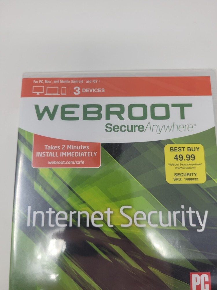 New NOS Webroot Secure Anywhere Internet Security 3 Devices for PC/MAC/Mobile