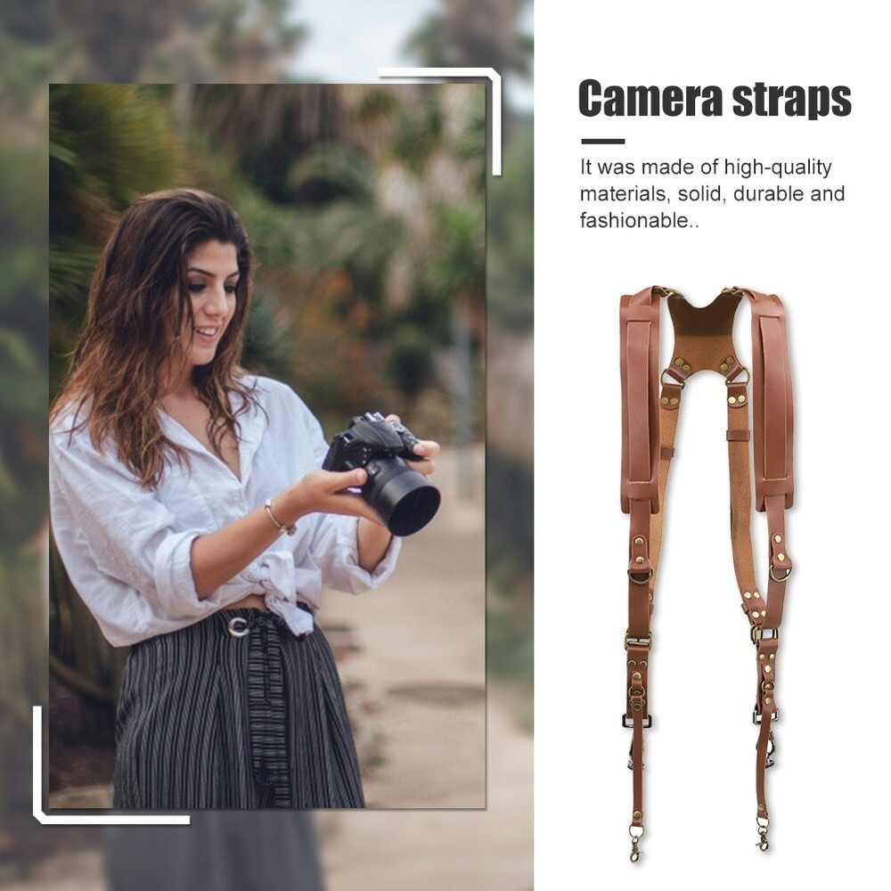 Leather Dual Camera Strap Harness QR Multi Gear Camera Shoulder Adjustable Belt