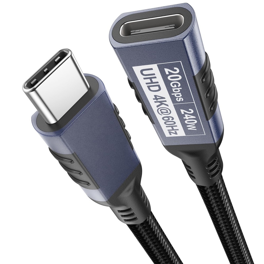 USB C Extension Cable 3ft, USBC Extender 20Gbps Data 3 Feet, Grey