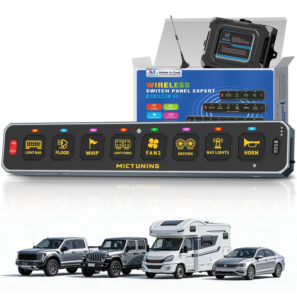 8 Gang Wireless LED Switch Panel Toggle Flash Remote Control for Boat & Vehicles