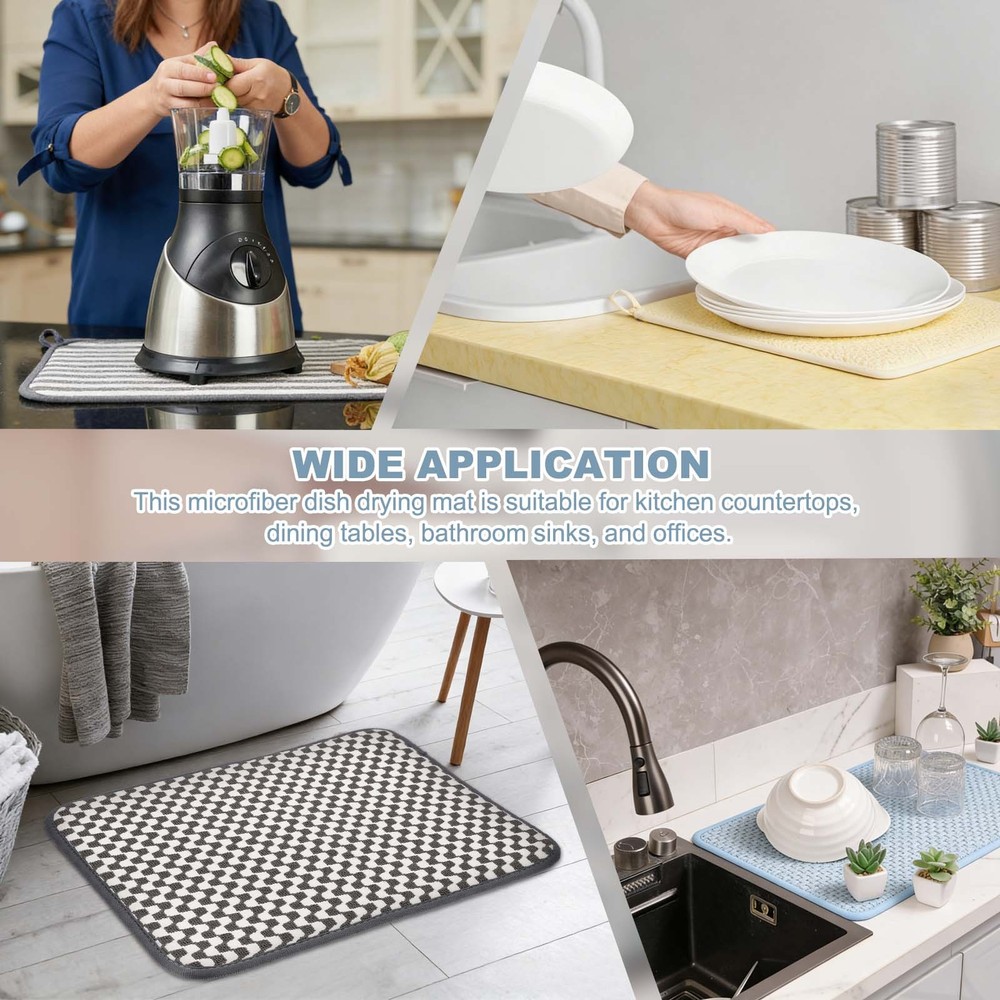 Microfiber Dish Drying Mat,20 x 15 Inch Thick Wave Pattern, White