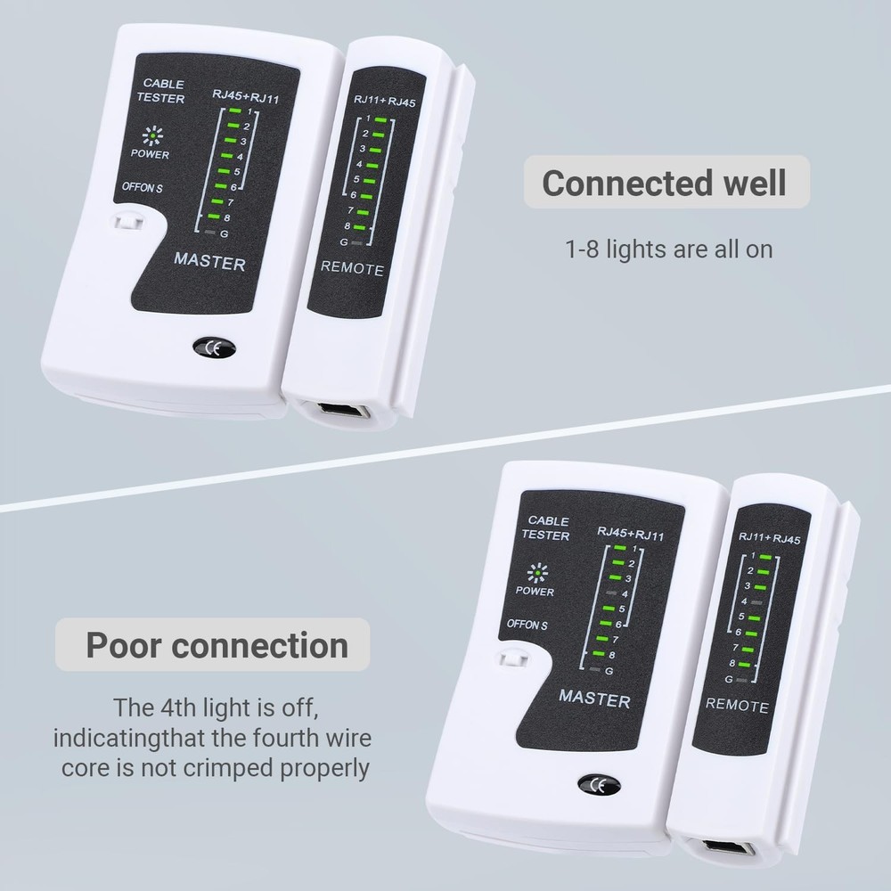 Automatic RJ45 Ethernet Cable Tester with Gold-Plated Socket - Compact Design