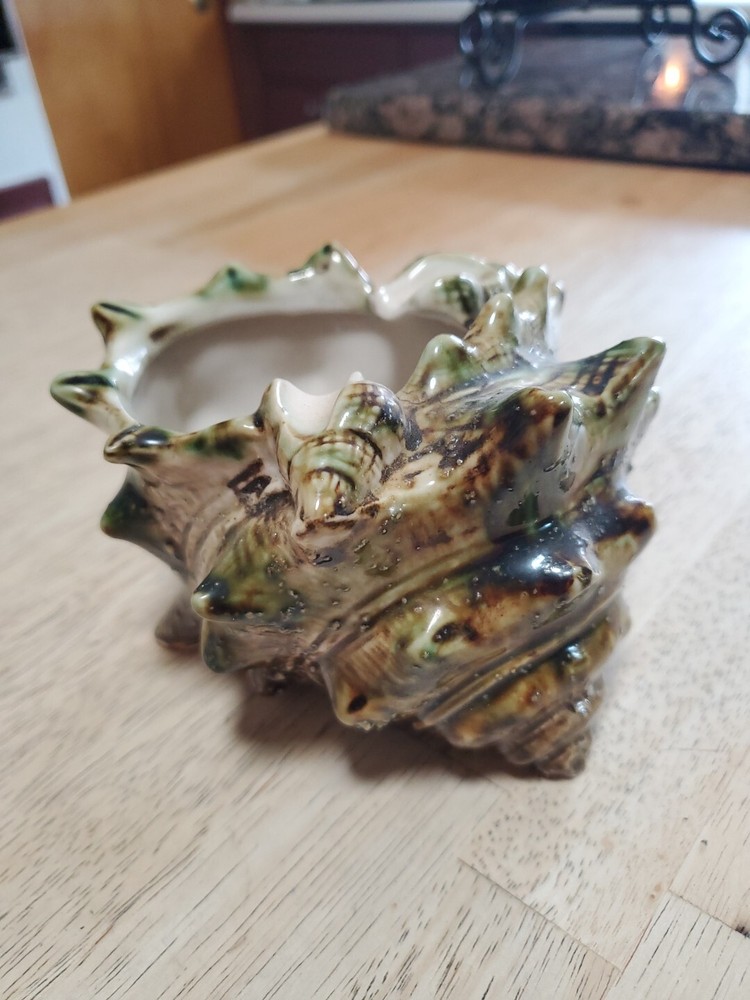 Vtg Ceramic Conch Shell Shaped Planter/Ashtray 5×4×3" Japan