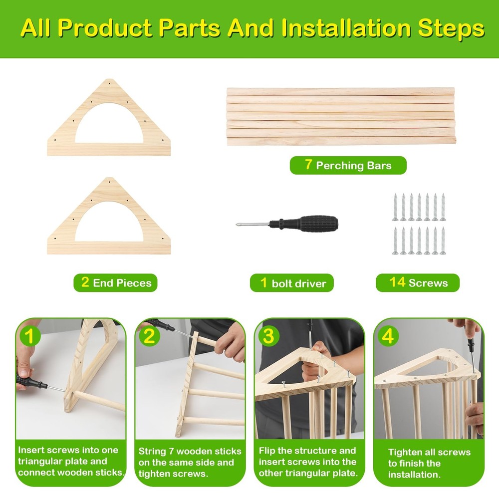 Wooden Chick Brooder Perch, Small Roosting Bars for Coop or Brooder 2-Piece Set