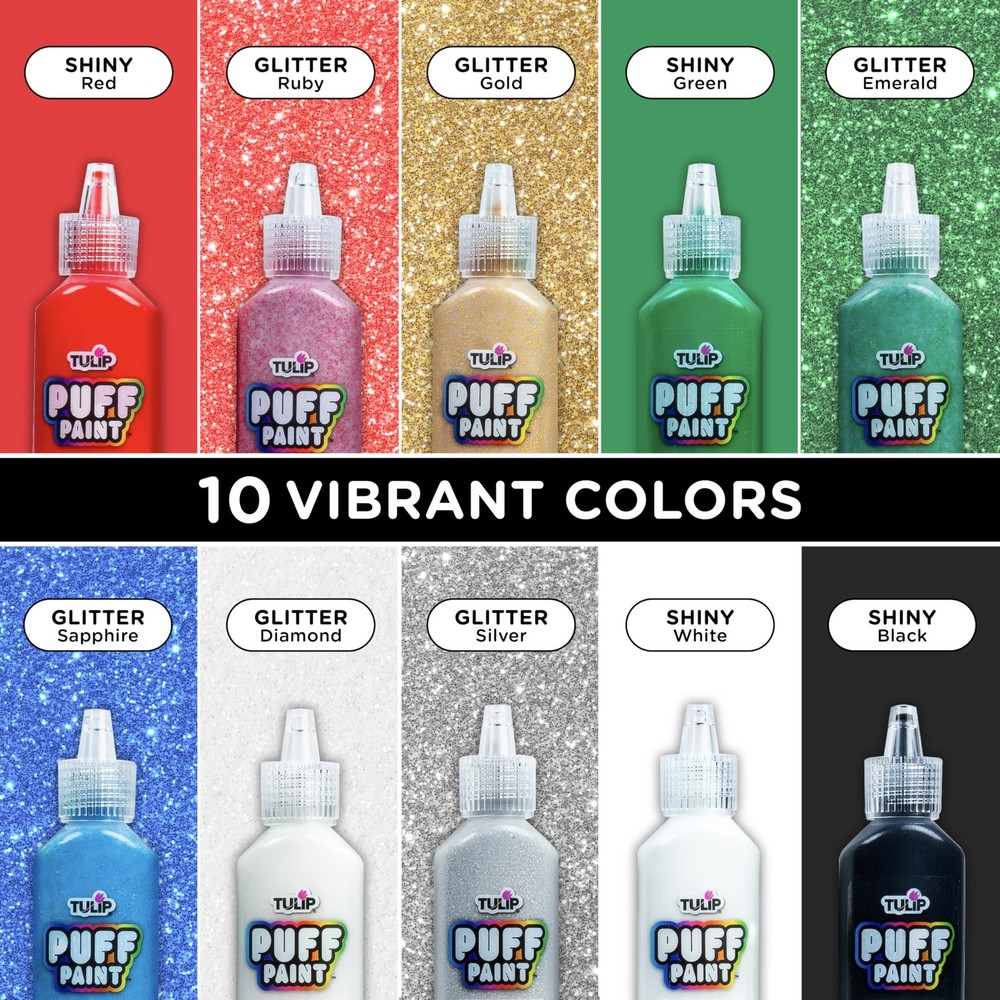 Glitter Puff Paint Pack, Permanent Multi-Surface Craft Paint for Drawing, Mar...