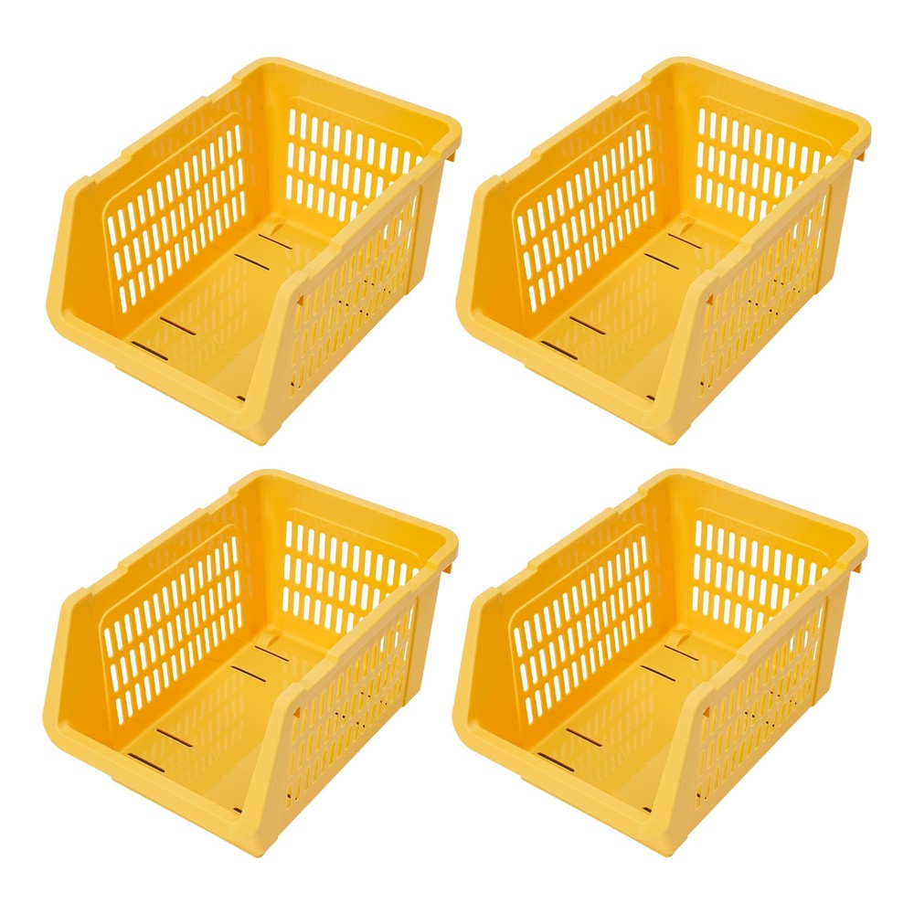 Stackable Plastic Storage Bins 4PC Yellow – Space Saving Organizer Set