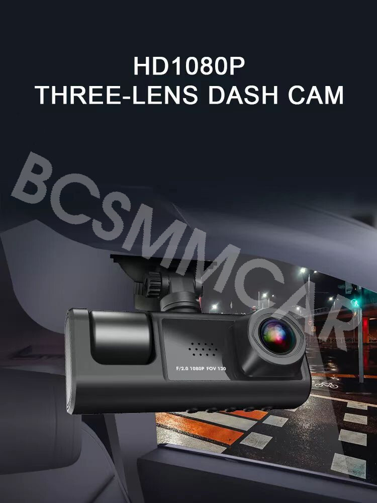 Car Dash Cam Video Recorder Front/Rear/Inside Camera G-sensor Motion Detection