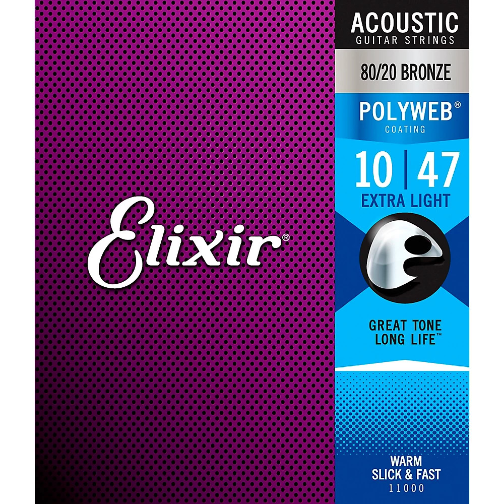 Elixir 80/20 Bronze Acoustic Guitar Strings POLYWEB Coating Extra Light 010-.047
