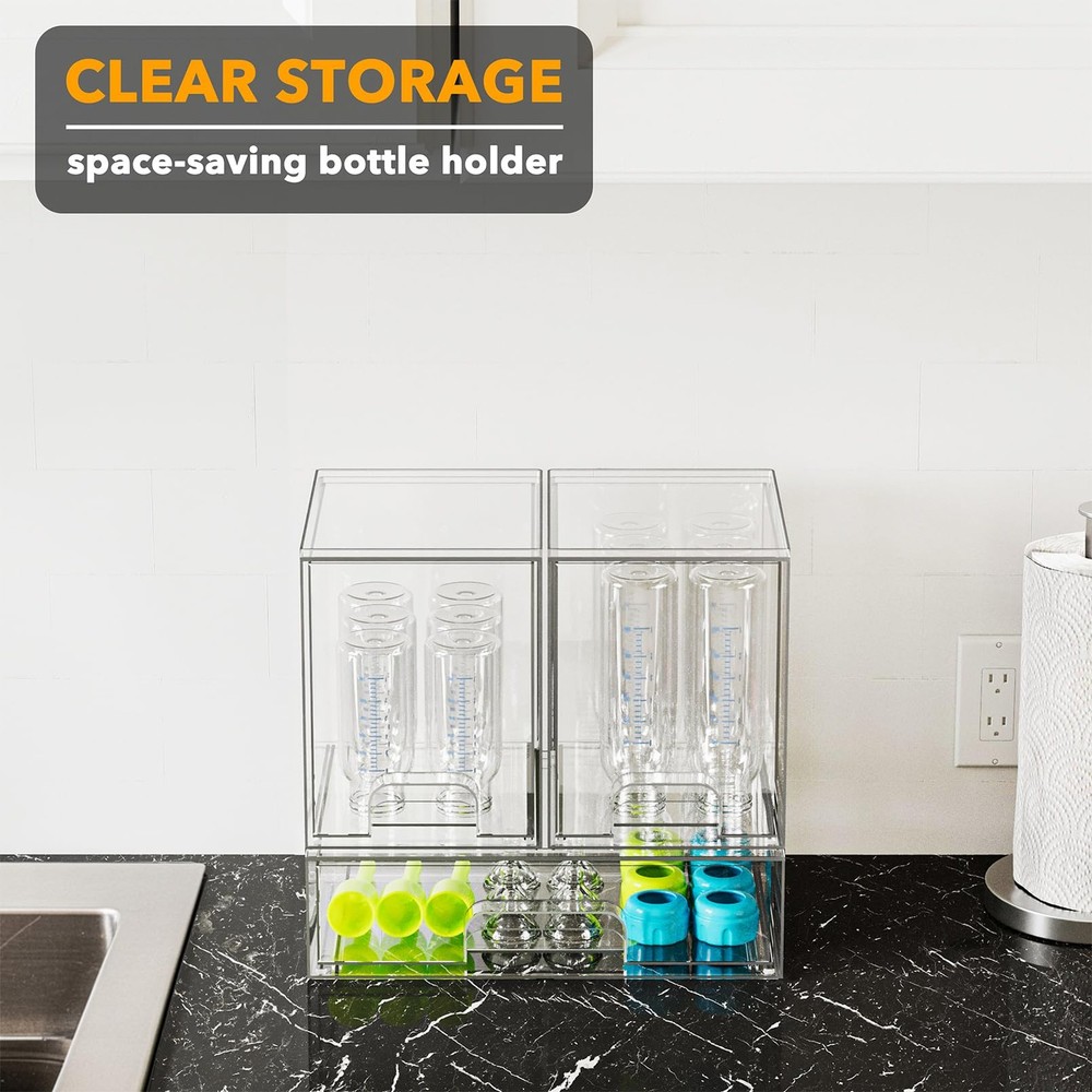 SpaceAid Baby Bottle Storage Organizer 3-Pack - Acrylic, Stackable, Clear