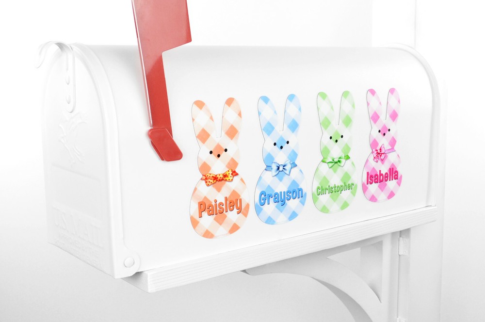 Mailbox Magnet Partial Cover Gingham Bunnies Customized Front or Back Plain