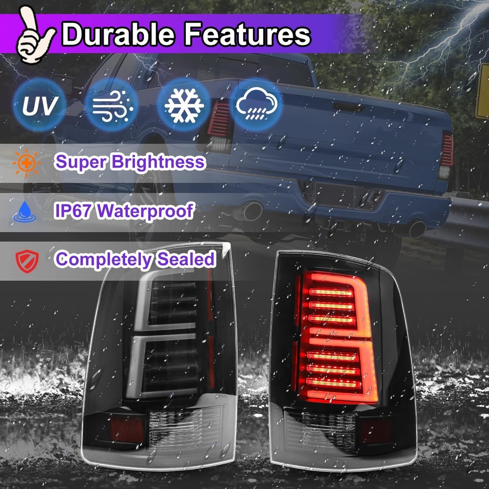 LED Sequential Tail Lights for Ram 1500 2500 3500 2009-2018 Halogen Models Smoke