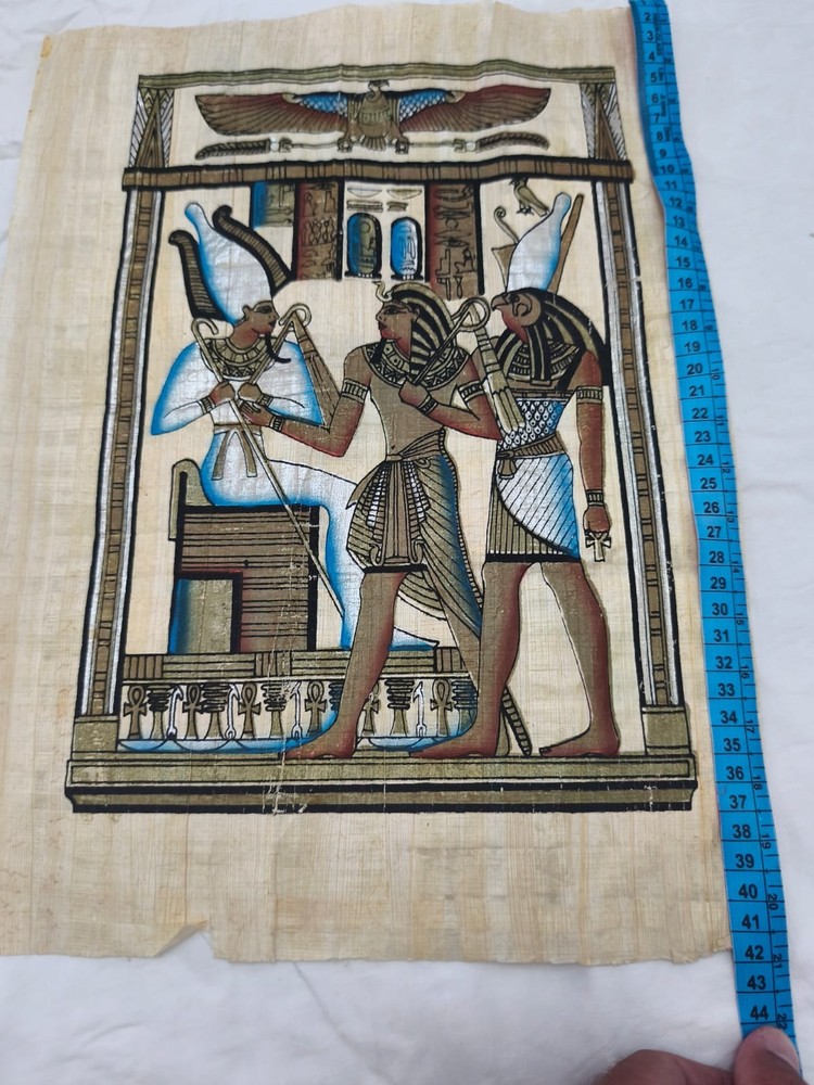 Authentic Hand-Painted Egyptian Papyrus - Pharaoh with Osiris & Horus - 12x16