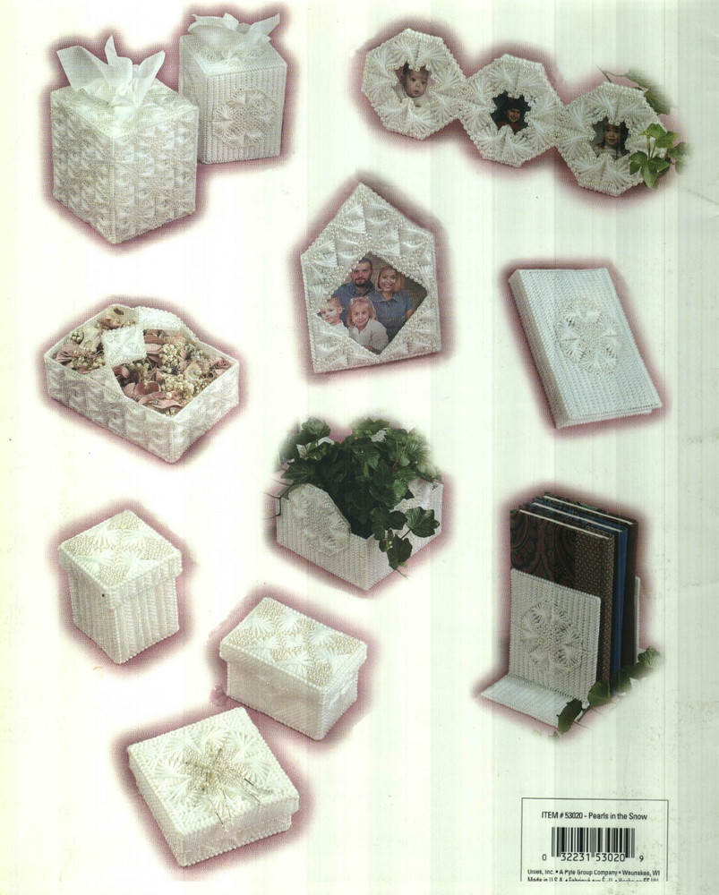 NEW PEARLS IN THE SNOW TISSUE COVERS FRAMES BOXES PLASTIC CANVAS PATTERN BOOK