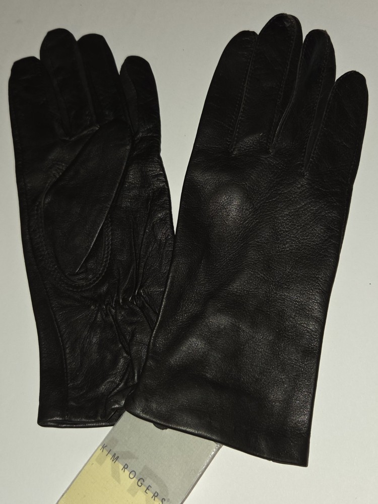 Women's Silky Acetate Lined, Leather Gloves ,Black, Medium.