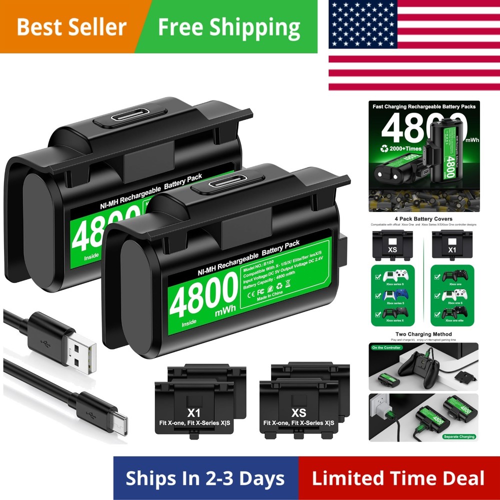 Rechargeable Xbox Controller Battery Pack with 4 Back Covers and a USB C Char...