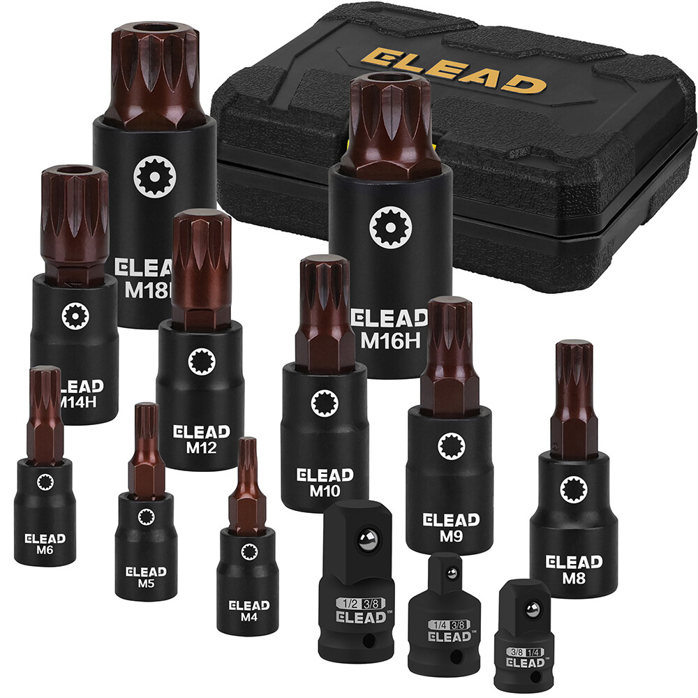 13Pc Torx Bit Socket Set Spline Star Impact Socket Set Adapter With Storage Case