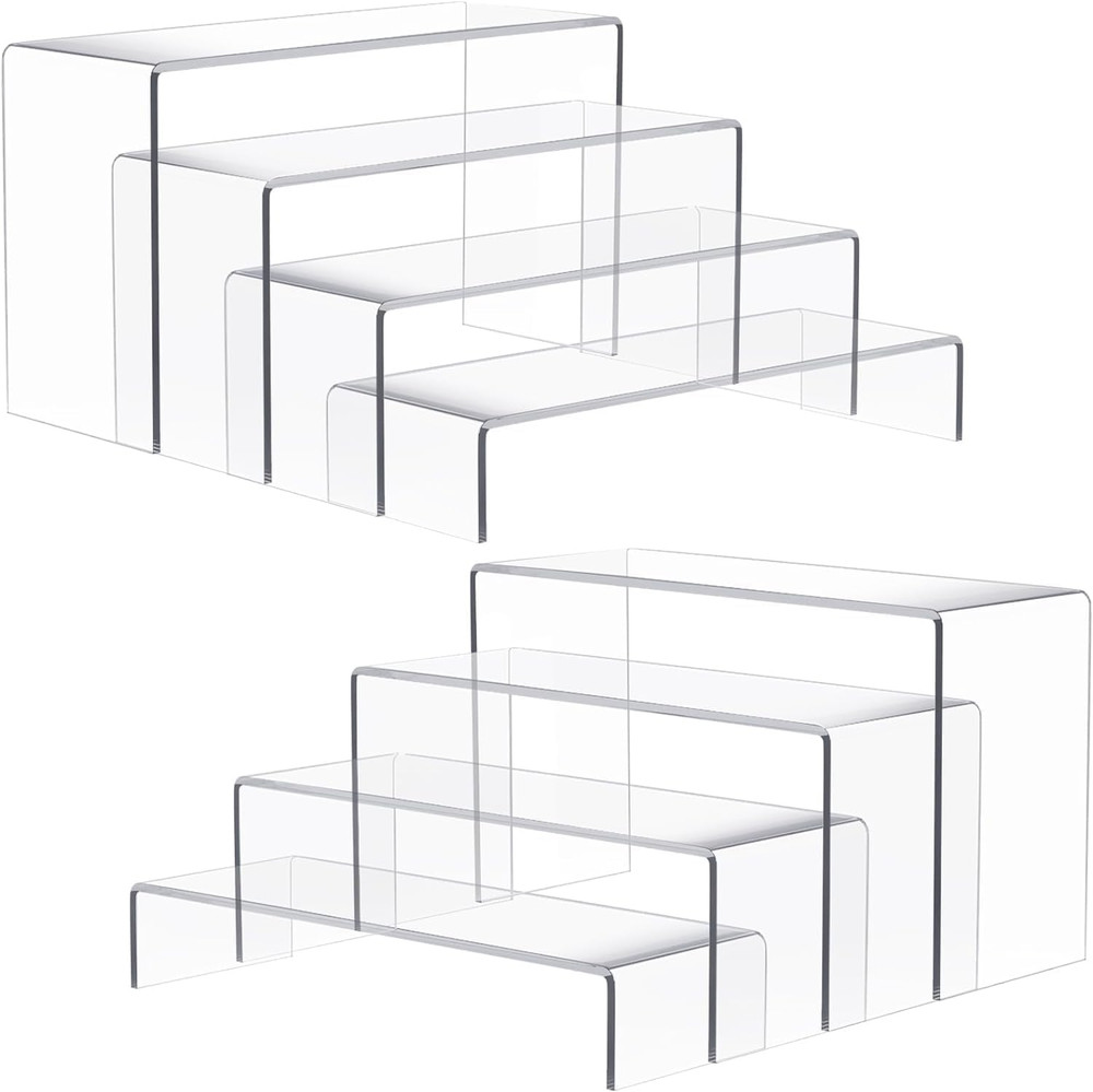 2 Set Large Acrylic Risers, 8 Pcs Rectangular Clear Acrylic Display Stand, Displ