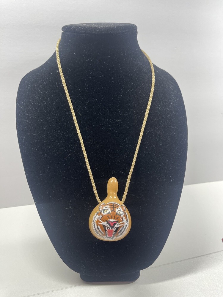 Walt Young Signed Hand Painted Tiger Mini Gourd Necklace